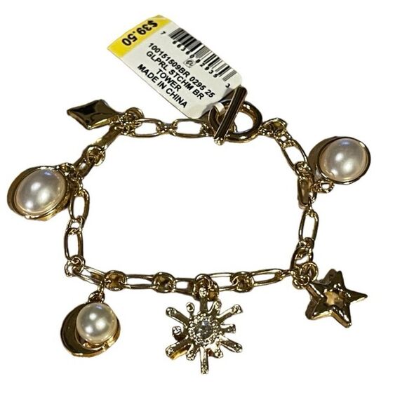 NWT Charter Club Gold-Tone Crystal & Imitation Pearl Celestial Charm Bracelet - Picture 2 of 6